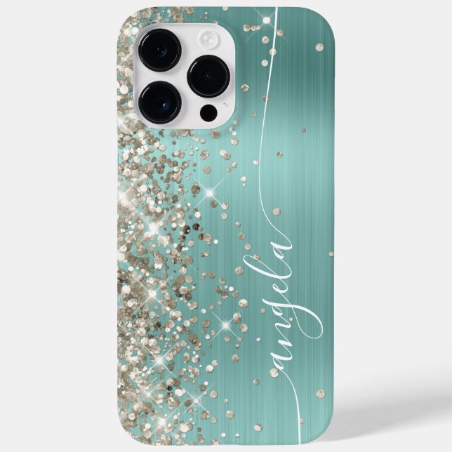 Coques Case-Mate iPhone Pale Turquoise Platinum Glittery Signature (Verso)