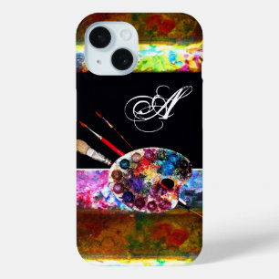 Coque Pour iPhone 15 PALETTE DE COULEUR ARTISTE ET BRUSHES MONOGRAM Noi