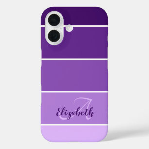 Coque Pour iPhone 16 Palette de couleurs Monogramme Nom Rayures Violett