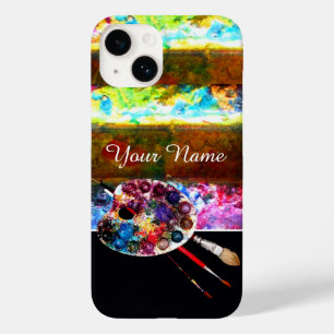 Coque Pour iPhone 14 PALETTE ET BROUILLES DE COULEUR ARTISTE, Noir