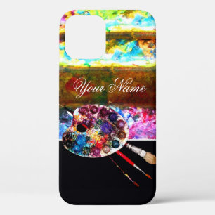 Coque iPhone 12 PALETTE ET BROUILLES DE COULEUR ARTISTE, Noir