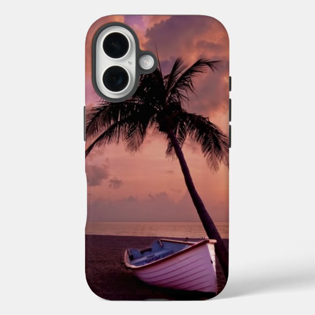 Coques Case-Mate iPhone Palm Tree and Boat Beach Sunset (Verso)