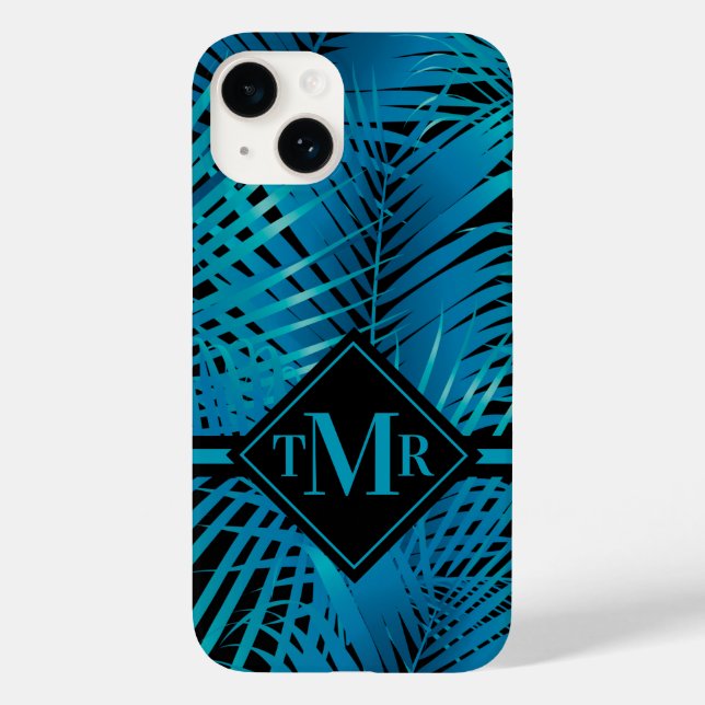 Coques Case-Mate iPhone Palme Turquoise Monogramme (Verso)