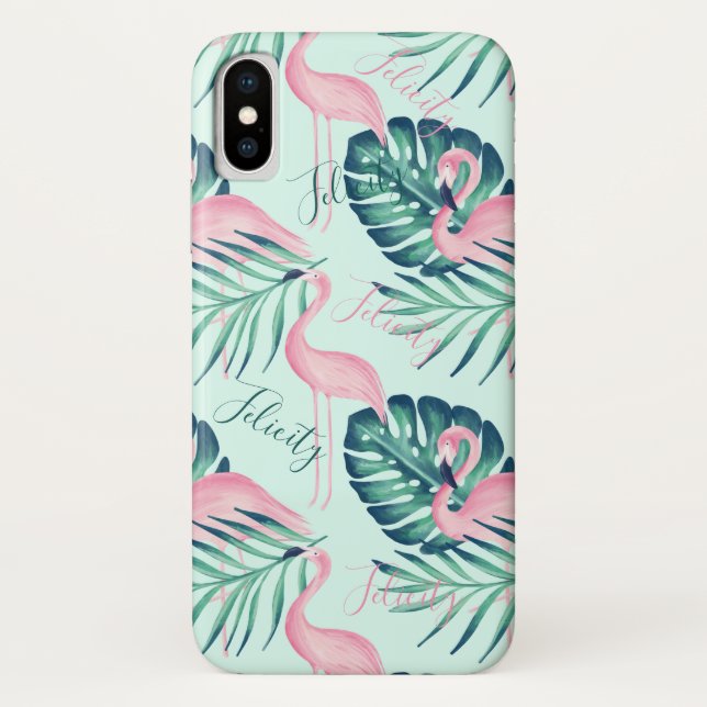 Coques Case-Mate iPhone Palmette tropicale de paradis et nom rose de (Dos)