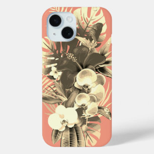 Coque Pour iPhone 15 Palmier d'orchidée tropicale feuille pêche à la fl