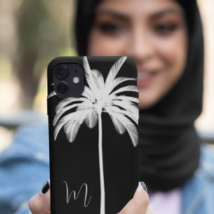 Coque Pour iPhone 15 Palmier noir blanc élégant Monogramme