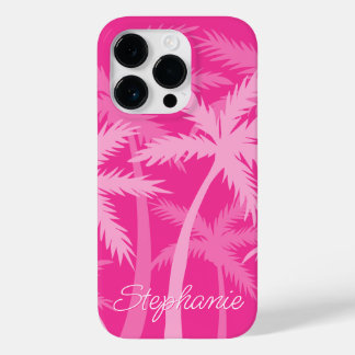 Coque Pour iPhone 14 Pro Palmier rose chaud Magenta Fuchsia Monogramme