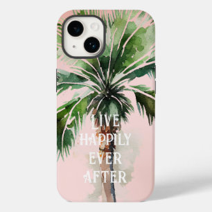 Coque Pour iPhone 14 Palmier Tropical Rose-Brut
