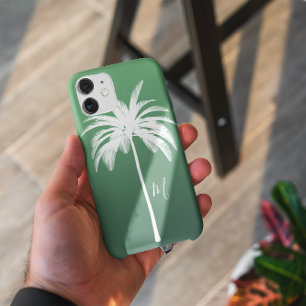 Case-Mate iPhone Case Palmier Vert Blanc Tropical Élégant Monogramme