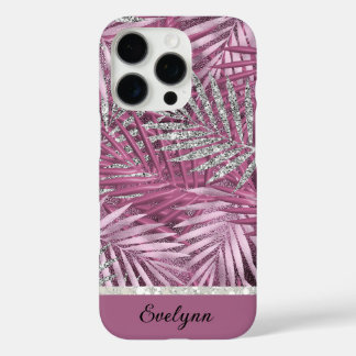 Coques iPhone 16 Pro Palmiers à Parties scintillant rose et argent pers