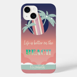 Coque Pour iPhone 14 Palmiers,Planche de Surf,Lumières de Chaîne de Pla
