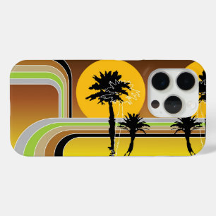 Coque iPhone 15 Pro Palmiers Tropical Retro Beach Sunset Stripes Mod