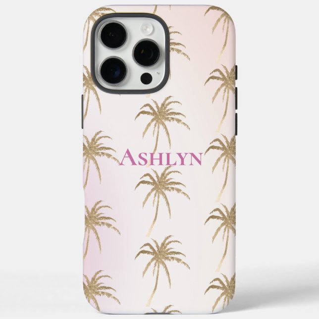 Coques Case-Mate iPhone Palmiers tropicaux en or rose vif (Verso)