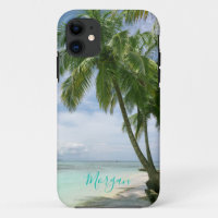 Palmiers, Votre Photo, Nom Script Turquoise