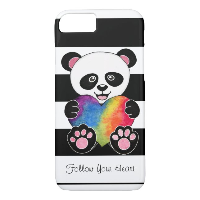 Coques Case-Mate iPhone Panda Aquarelle Cute Avec Coeur Arc En Ciel (Dos)