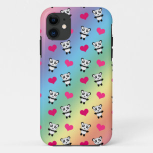 Coque iPhone 11 Panda arc-en-ciel mignon coeur motif