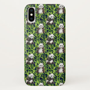 Coque iPhone X Panda avec le motif en bambou d'aquarelle