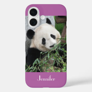 Coques iPhone 16 Panda géant mignon, violet orchidée, nom,