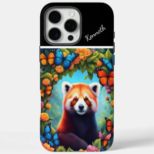 Coques iPhone 16 Pro Max Panda Rouge Parmi Les Fleurs
