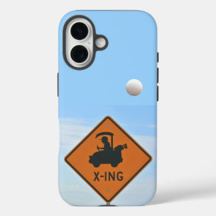 Coques iPhone 16 Panier de golf, Bal de golf dans l'air