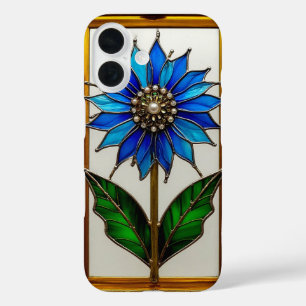 Coque Pour iPhone 16 Panneau de verre coloré avec fleur vibrante