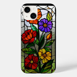 Coque Pour iPhone 14 Panneau En Verre Vitré Avec Fleurs Vibrantes