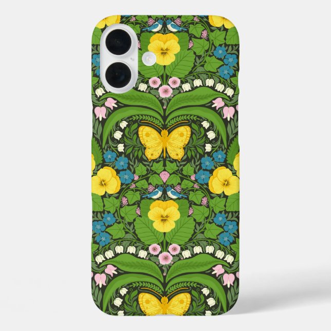 Coques Case-Mate iPhone Pansies jaunes, oiseaux et papillons (Verso)