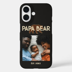 Coque Pour iPhone 16 Papa ours Père Année Fondée Photo Noir
