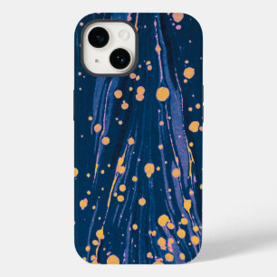 COQUE POUR iPhone 14 PAPIER EN MARBRE BLEU ABSTRAIT AVEC ÉPAULES D'OR