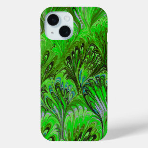 COQUE POUR iPhone 15 PAPIER MARBÉ, MOTIF ABSTRAIT VERT PEACOCK