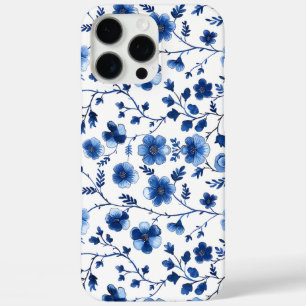 Coques iPhone 16 Pro Max Papier mouchoir à motifs floraux bleus French Cott