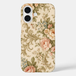 Coque Pour iPhone 16 Papier peint à motif floral vintage 