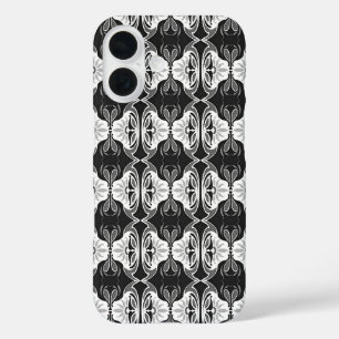 Coques iPhone 16 Papier peint Art Déco motif - noir et blanc