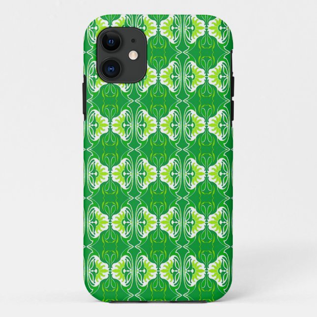 Coques Case-Mate iPhone Papier peint Art Déco motif - vert et blanc (Dos)