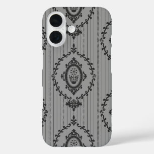 Coque Pour iPhone 16 Papier peint baroque gris