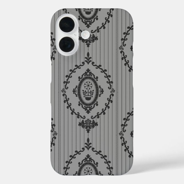 Coques Case-Mate iPhone Papier peint baroque gris (Verso)