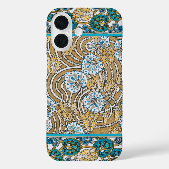 Coques Case-Mate iPhone papier peint bleu art nouveau cyclamen (Verso)