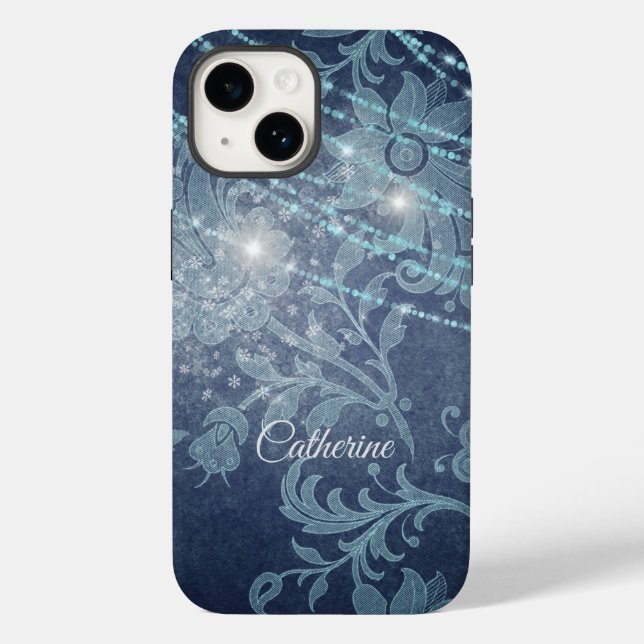 Coques Case-Mate iPhone Papier peint bleu Floral String ltée Motif (Verso)