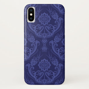 Coques Pour iPhone Papier peint floral bleu de luxe de damassé