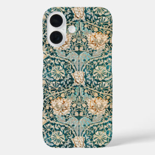 Coque Pour iPhone 16 Papier peint floral Morris Teal Blue Honeysuckle
