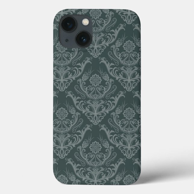 Coques Case-Mate iPhone Papier peint vert fleuri damassé de luxe (Verso)