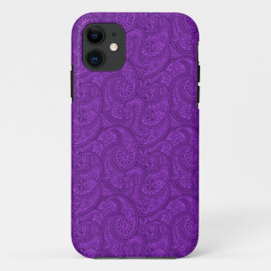 Coque iPhone 11 Papier peint violet à motifs Paisley