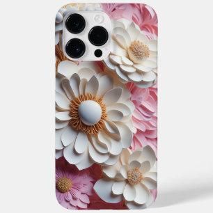 COQUE POUR POUR iPhone 14 PRO MAX PAPIER ROSE ET BLANC FLEURS DE REGARDE 3D