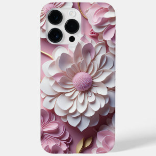 COQUE POUR POUR iPhone 14 PRO MAX PAPIER ROSE ET BLANC FLEURS DE REGARDE 3D