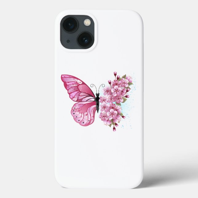 Coques Case-Mate iPhone Papillon à fleurs avec Sakura rose (Verso)