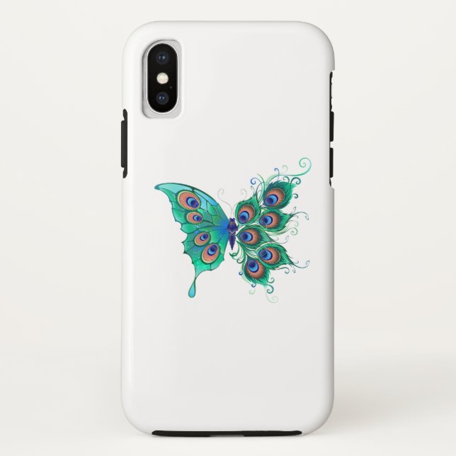 Coques Case-Mate iPhone Papillon aux plumes de paon vert (Dos)