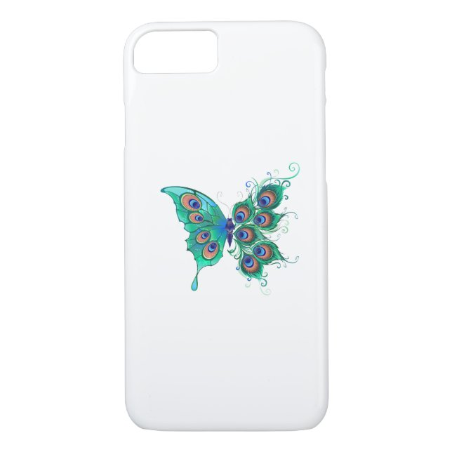 Coques Case-Mate iPhone Papillon aux plumes de paon vert (Dos)