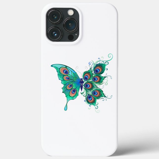 Coques Case-Mate iPhone Papillon aux plumes de paon vert (Verso)