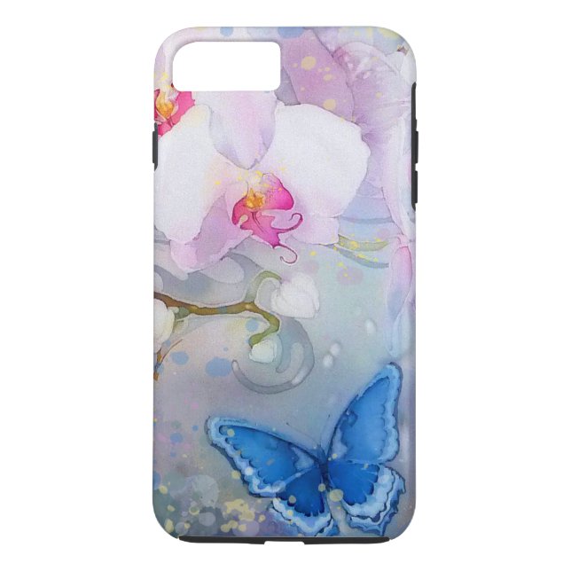 Coques Case-Mate iPhone Papillon blanc de bleu de lavande d'aquarelle (Dos)