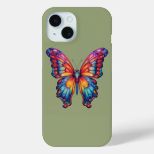 Coque Pour iPhone 15 Papillon Bleu Orange Ailes
